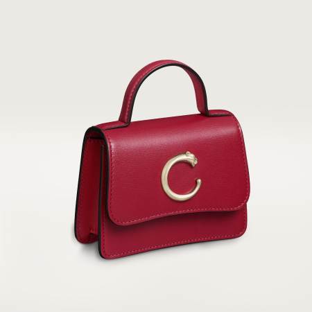 Panthère C de Cartier系列超小号款链条手袋 樱桃红色 小牛皮