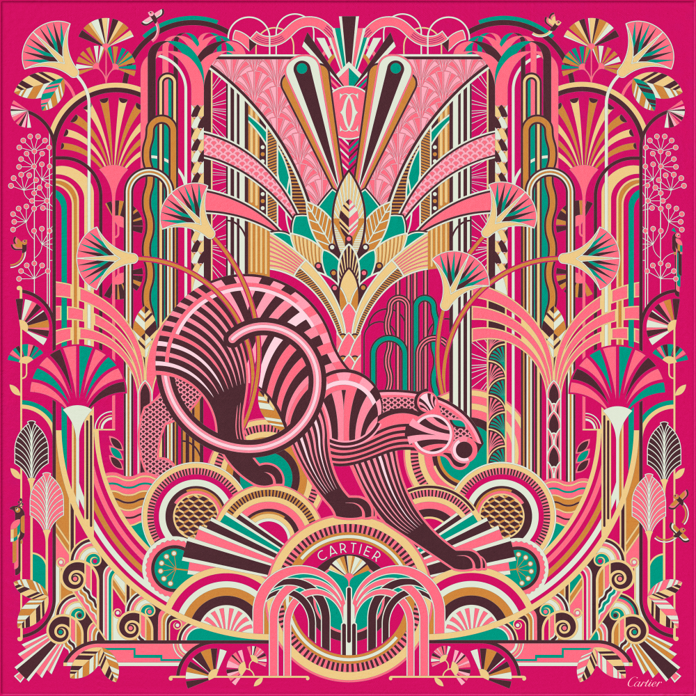 猎豹装饰艺术风格图案方巾 90