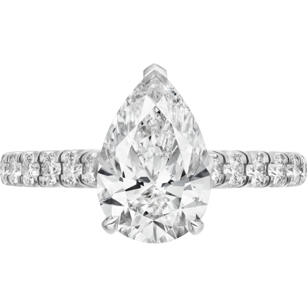 1895钻石戒指，镶嵌梨形切割钻石，铺镶钻石  铂金