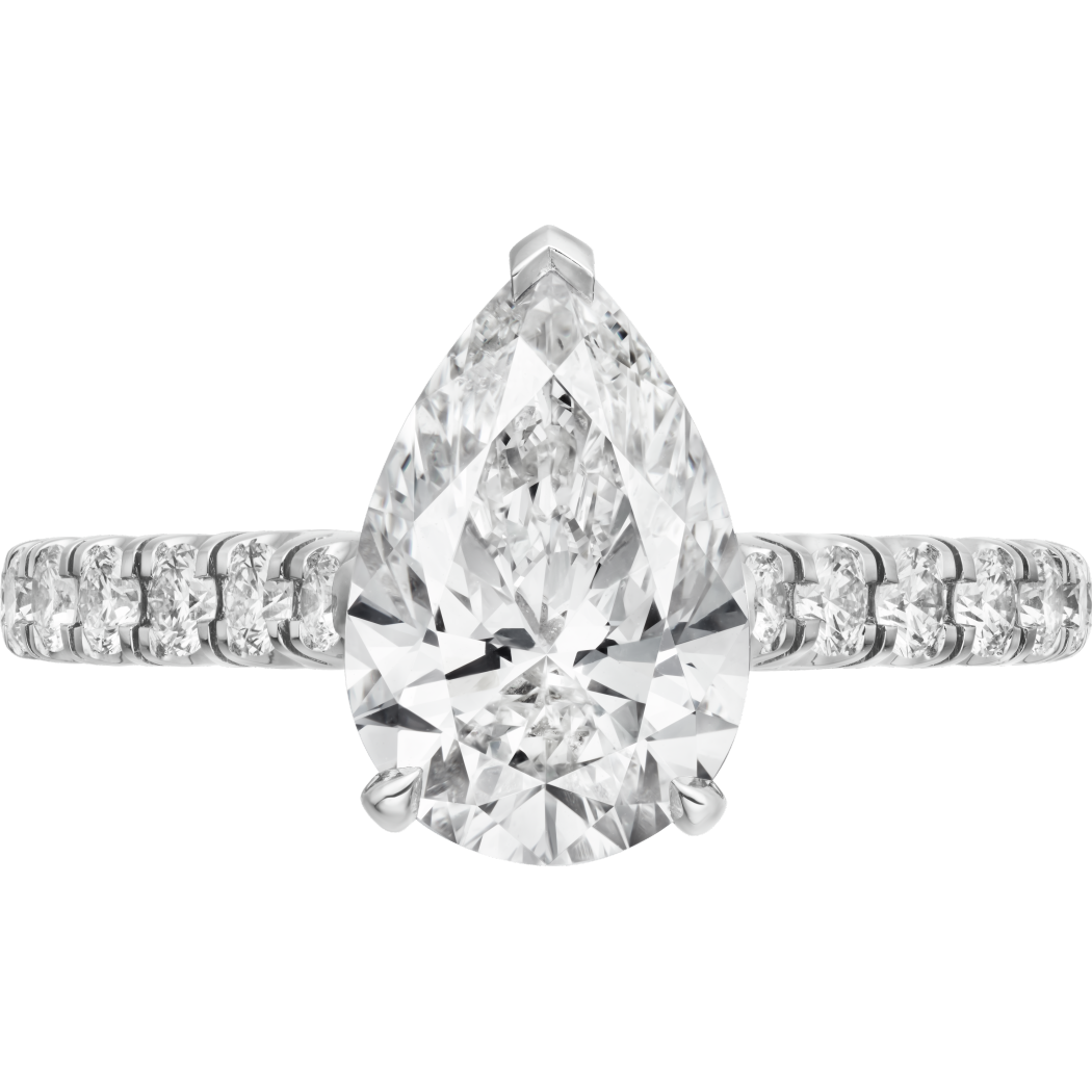 1895钻石戒指，镶嵌梨形切割钻石，铺镶钻石  铂金