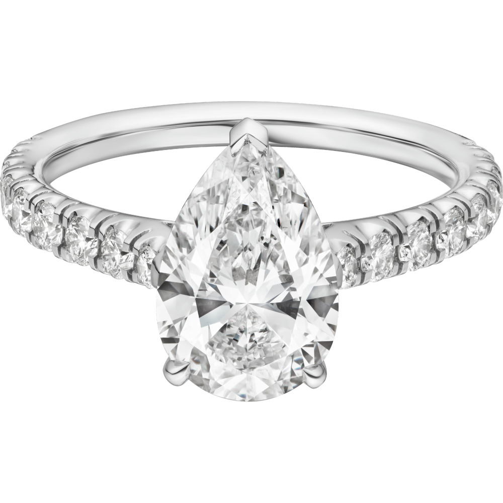 1895钻石戒指，镶嵌梨形切割钻石，铺镶钻石  铂金