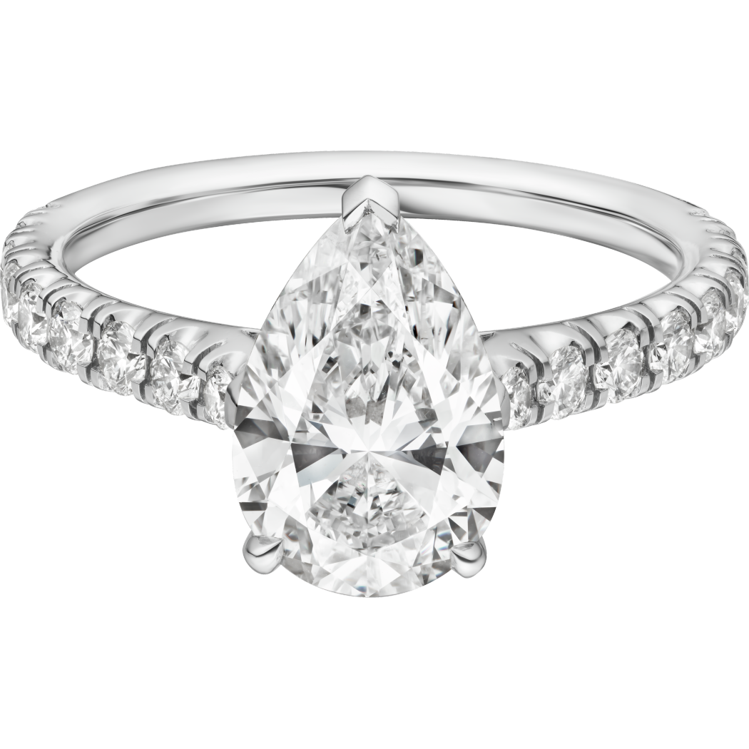 1895钻石戒指，镶嵌梨形切割钻石，铺镶钻石  铂金