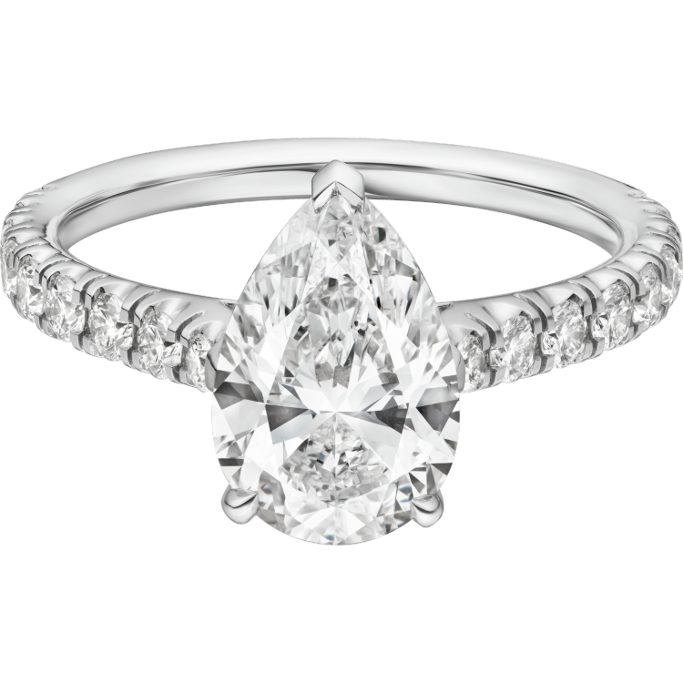 1895钻石戒指，镶嵌梨形切割钻石，铺镶钻石  铂金