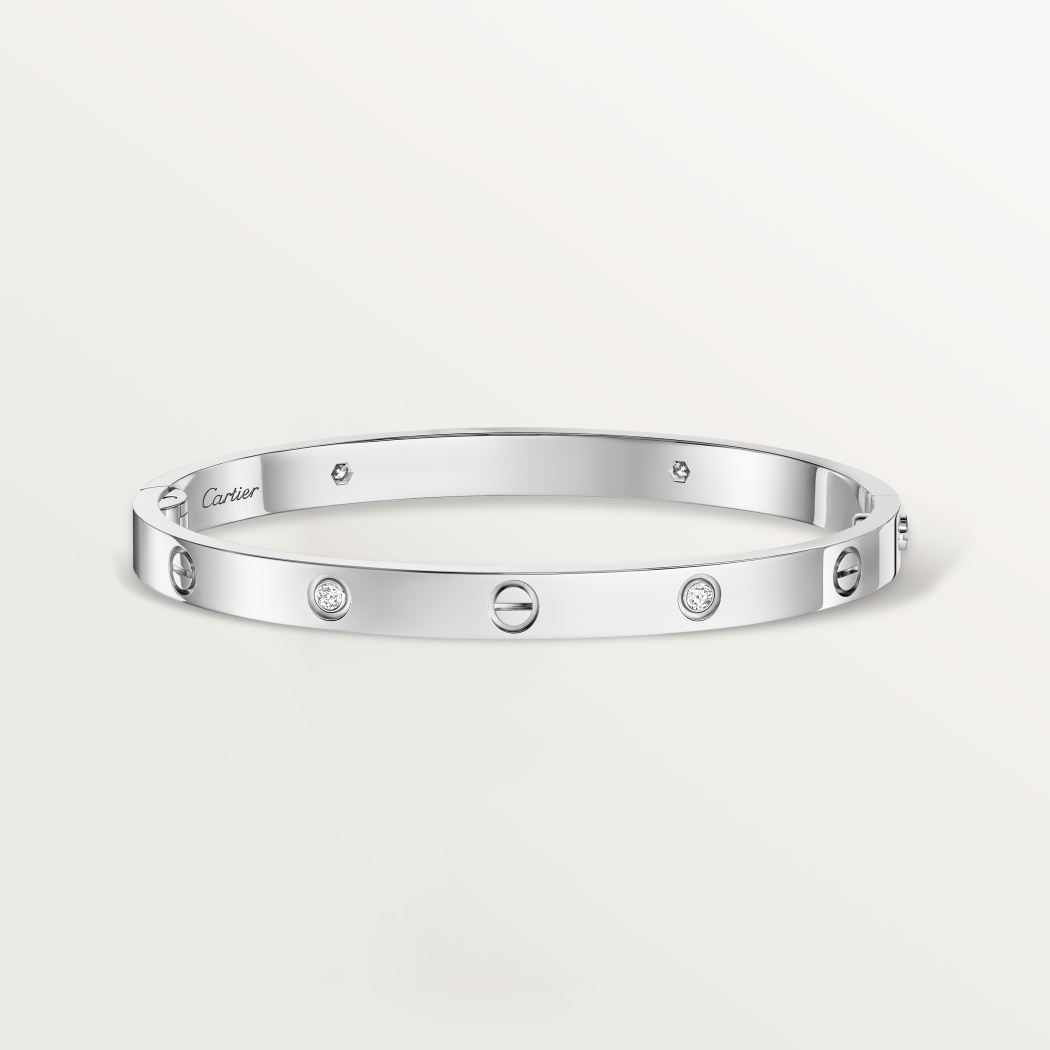 LOVE手镯，中号款，镶嵌4颗钻石 18K白金