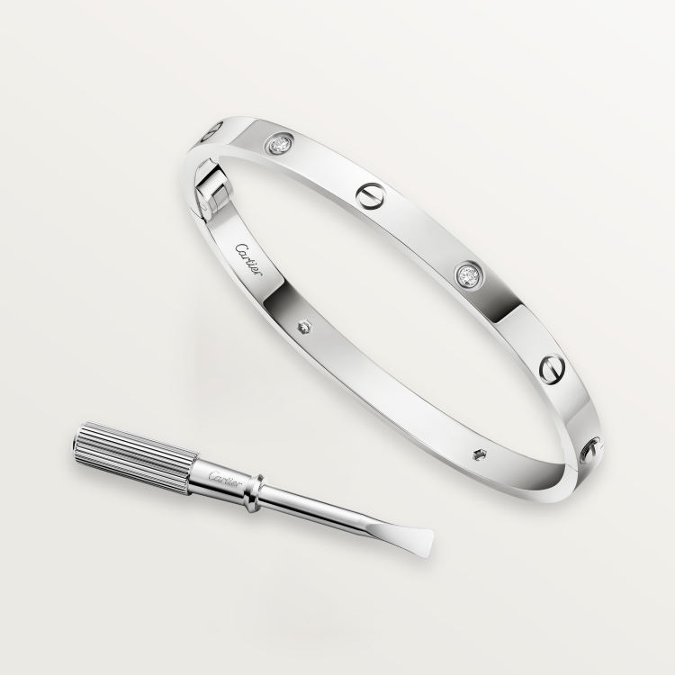 LOVE手镯，中号款，镶嵌4颗钻石 18K白金