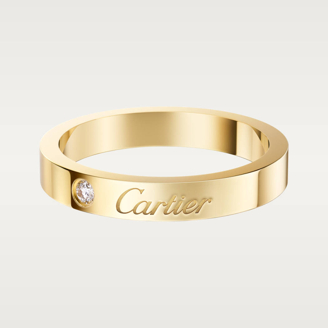 C de Cartier戒指，宽3毫米，镶嵌1颗钻石 18K黄金