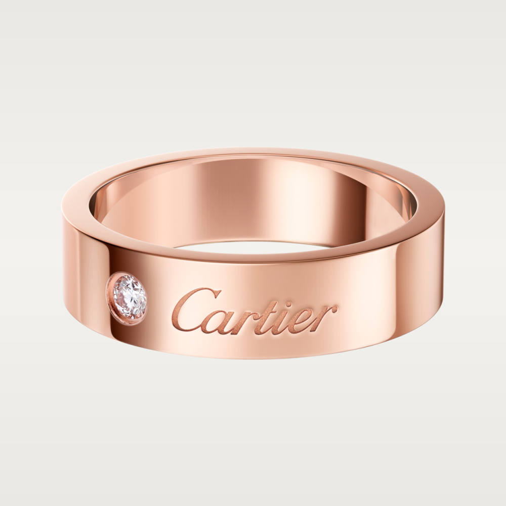 C de Cartier戒指，宽5毫米，镶嵌1颗钻石 18K玫瑰金