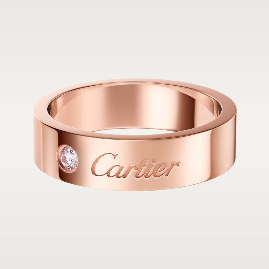 C de Cartier戒指，宽5毫米，镶嵌1颗钻石 18K玫瑰金