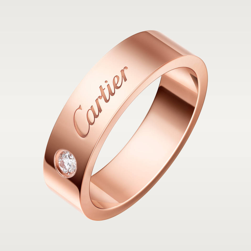 C de Cartier戒指，宽5毫米，镶嵌1颗钻石 18K玫瑰金